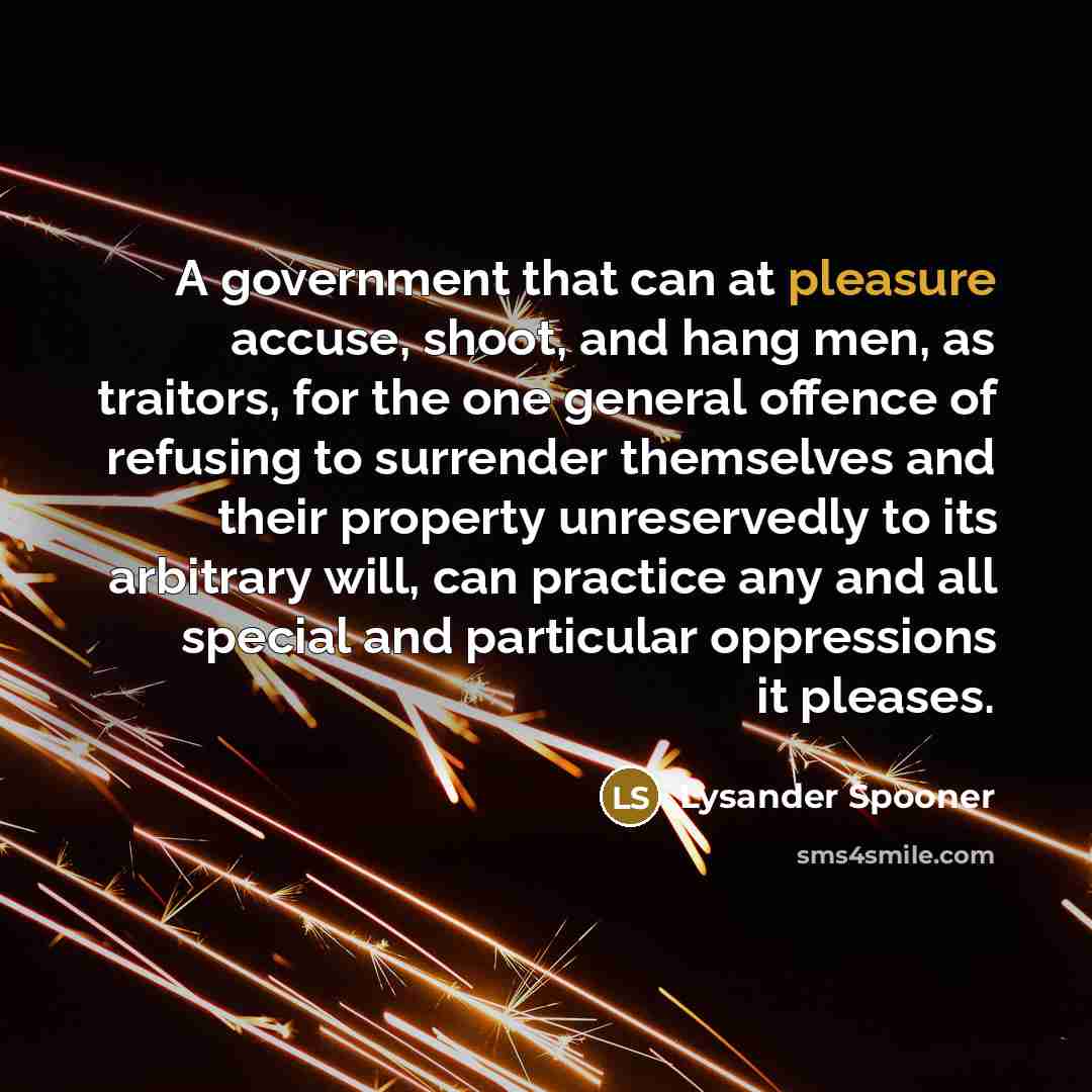 “A government that can at pleasure accuse, shoot, and hang…” quote by Lysander Spooner