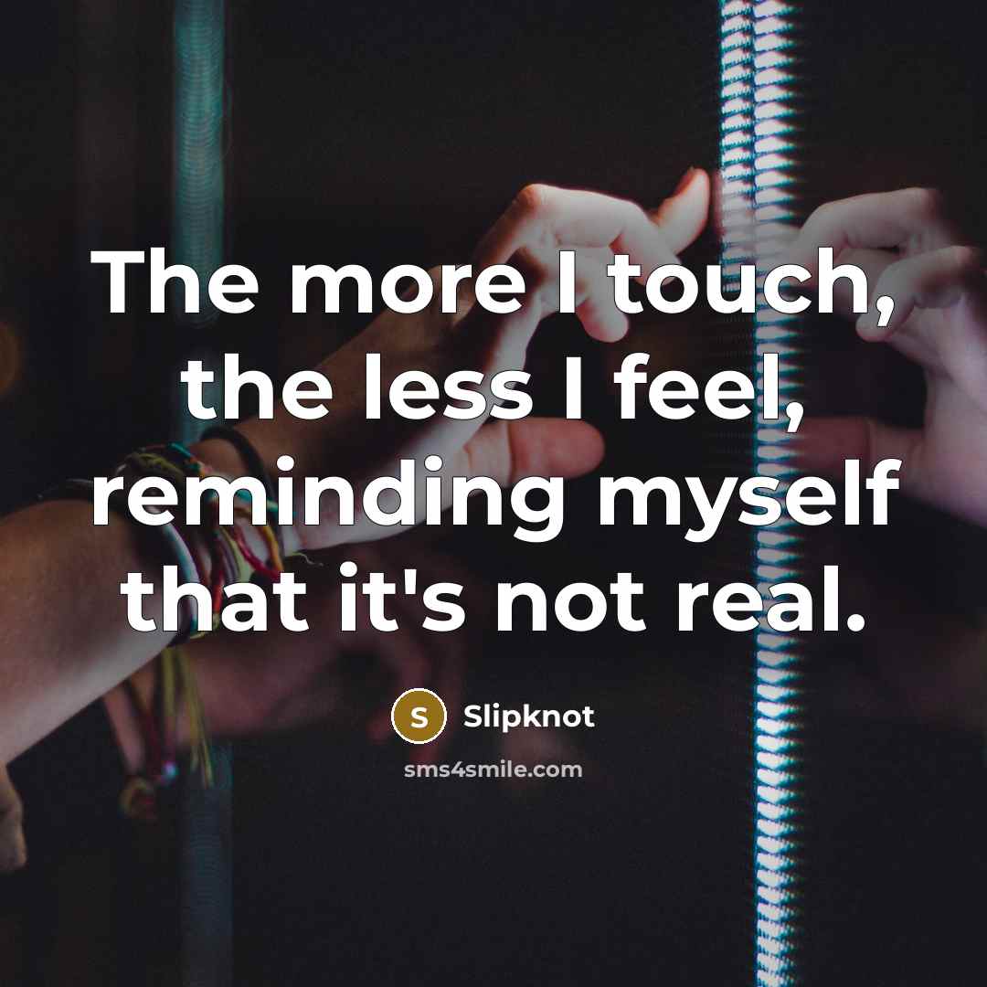 “The more I touch, the less I feel, reminding myself that it's not real.” quote by Slipknot