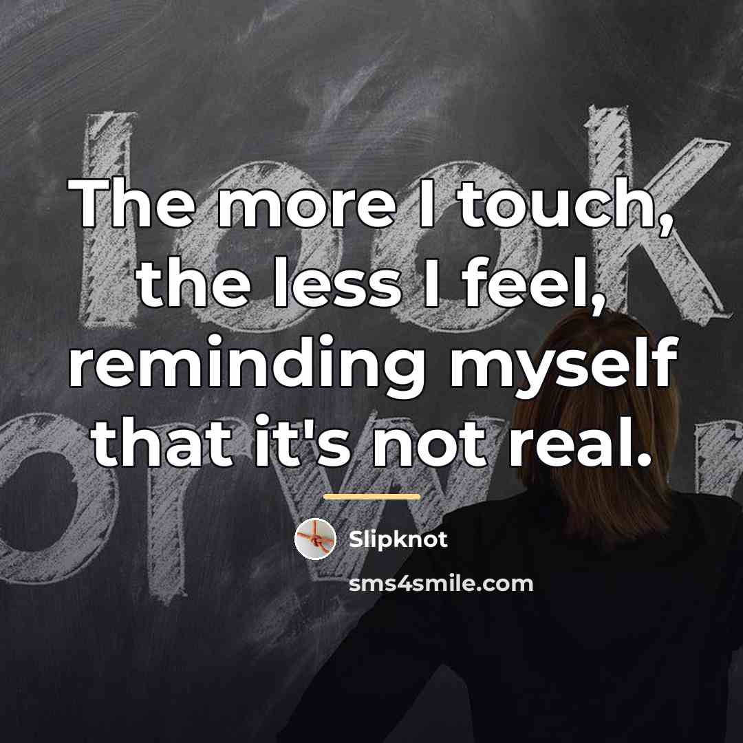 “The more I touch, the less I feel, reminding myself…” quote by Slipknot