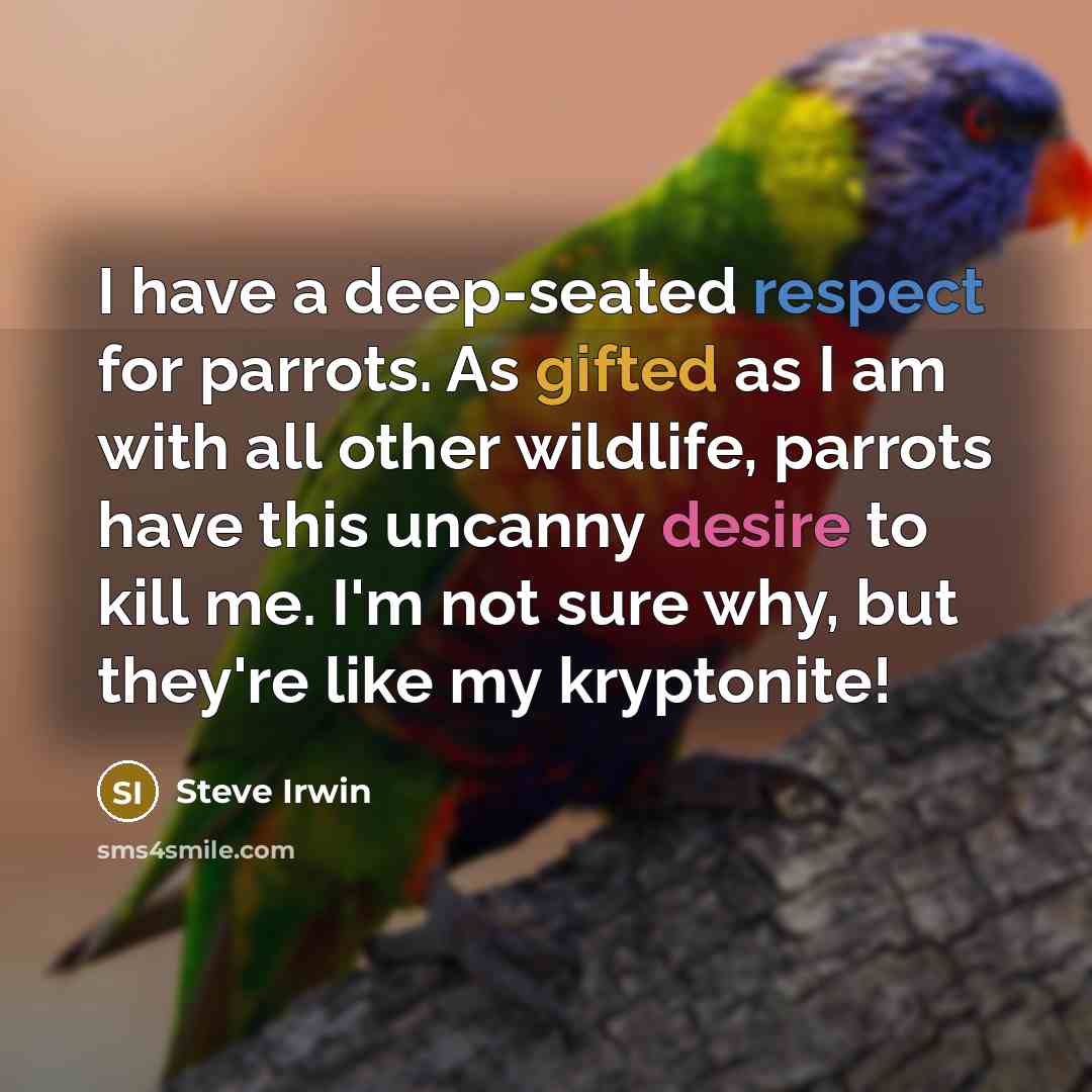 “I have a deep-seated respect for parrots. As gifted as I am with all other wildlife, parrots have this uncanny desire to kill me. I'm not sure why, but they're like my kryptonite!” quote by Steve Irwin