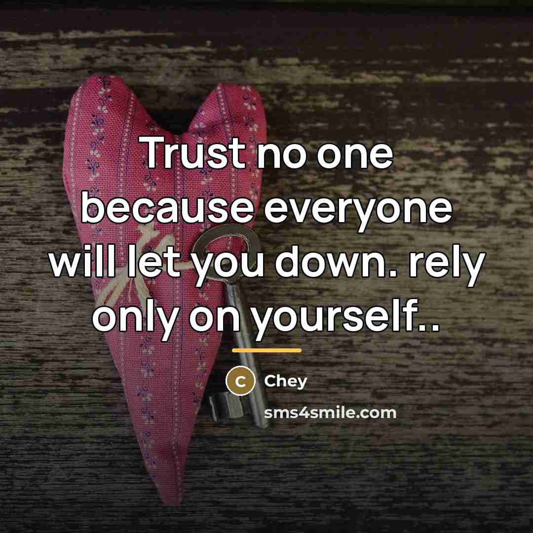 “Trust no one because everyone will let you down. rely…” quote by Chey