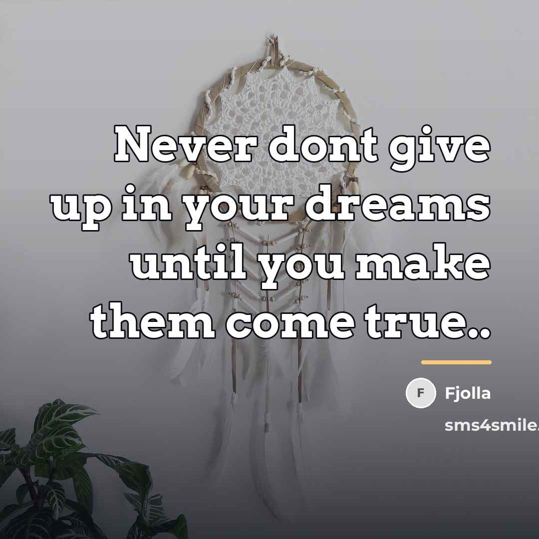 “Never dont give up in your dreams until you make…” quote by Fjolla
