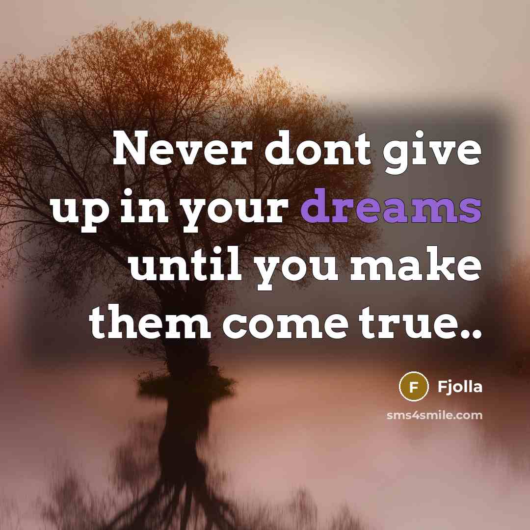 “Never dont give up in your dreams until you make them come true..” quote by Fjolla