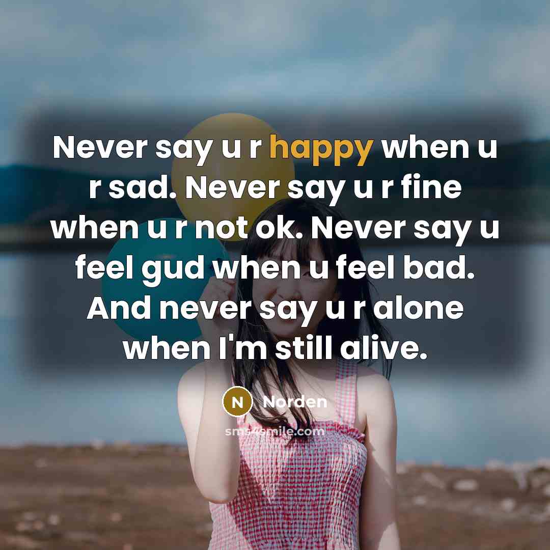 “Never say u r happy when u r sad. Never…” quote by Norden