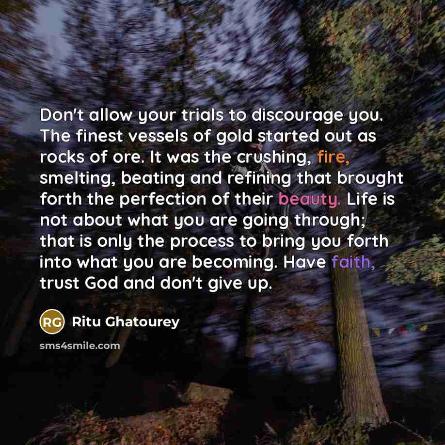 “Don't allow your trials to discourage you. The finest vessels…” quote by Ritu Ghatourey