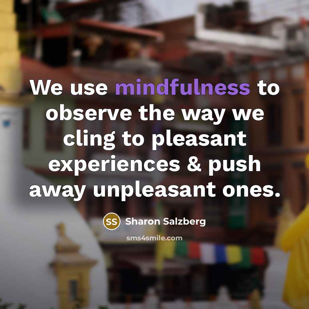 “We use mindfulness to observe the way we cling to pleasant experiences & push away unpleasant ones.” quote by Sharon Salzberg