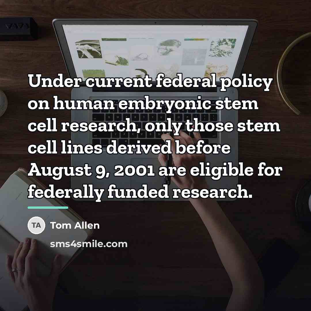 “Under current federal policy on human embryonic stem cell research,…” quote by Tom Allen