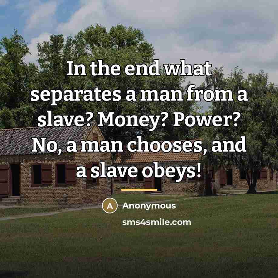 “In the end what separates a man from a slave?…” quote by Anonymous