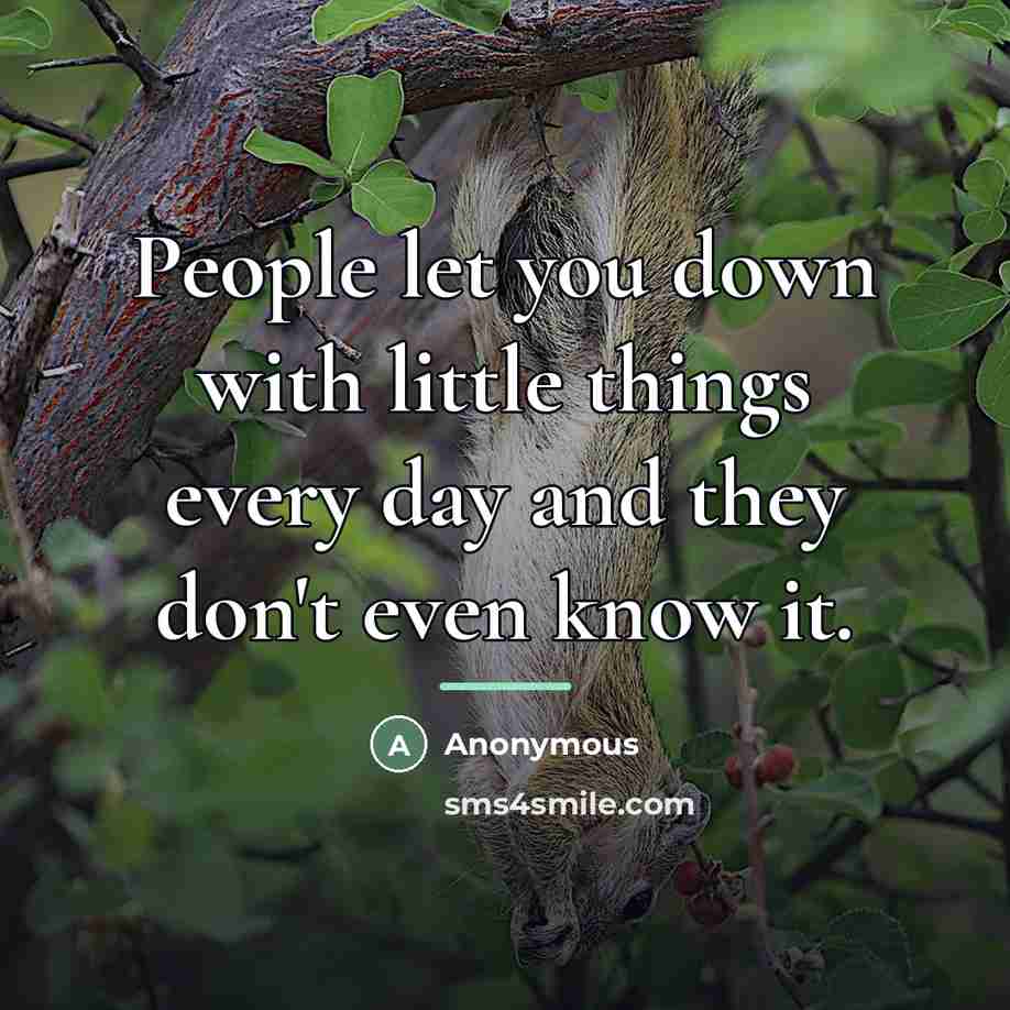 “People let you down with little things every day and…” quote by Anonymous