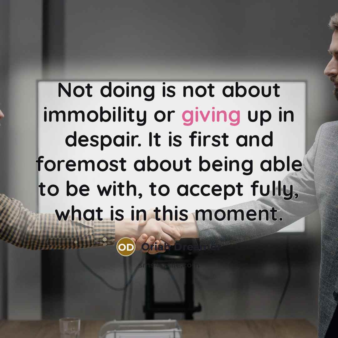 “Not doing is not about immobility or giving up in…” quote by Oriah Dreamer