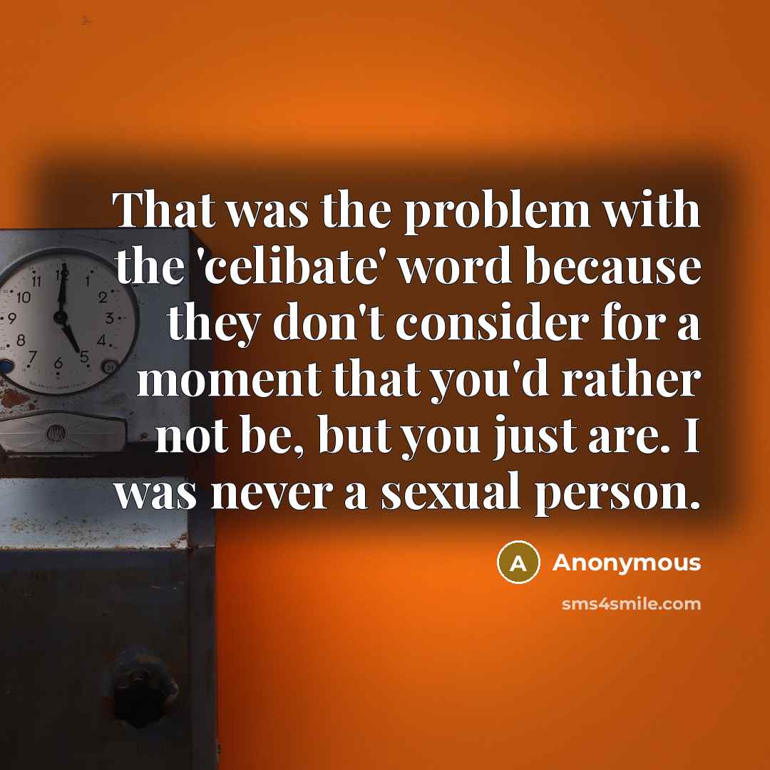 “That was the problem with the 'celibate' word because they don't consider for a moment that you'd rather not be, but you just are. I was never a sexual person.” quote by Anonymous
