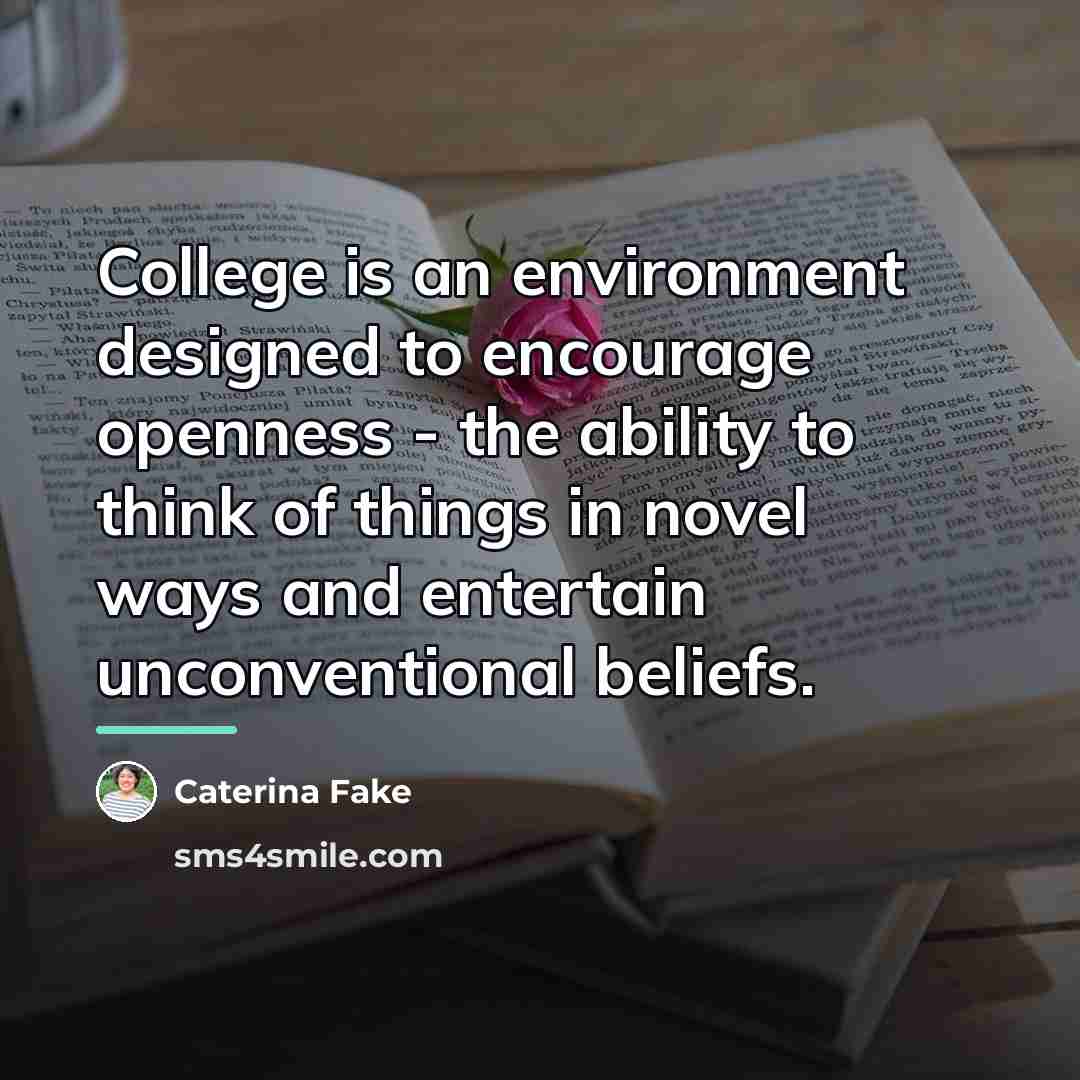 “College is an environment designed to encourage openness - the…” quote by Caterina Fake