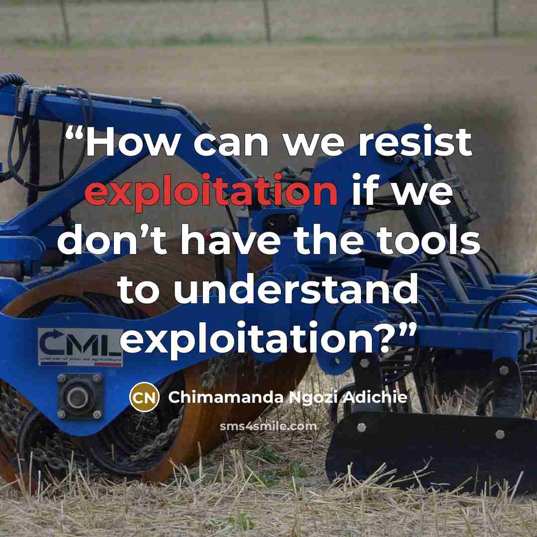 “How can we resist exploitation if we don’t have the tools to understand exploitation?” quote by Chimamanda Ngozi Adichie