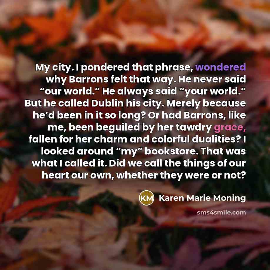 “My city. I pondered that phrase, wondered why Barrons felt…” quote by Karen Marie Moning