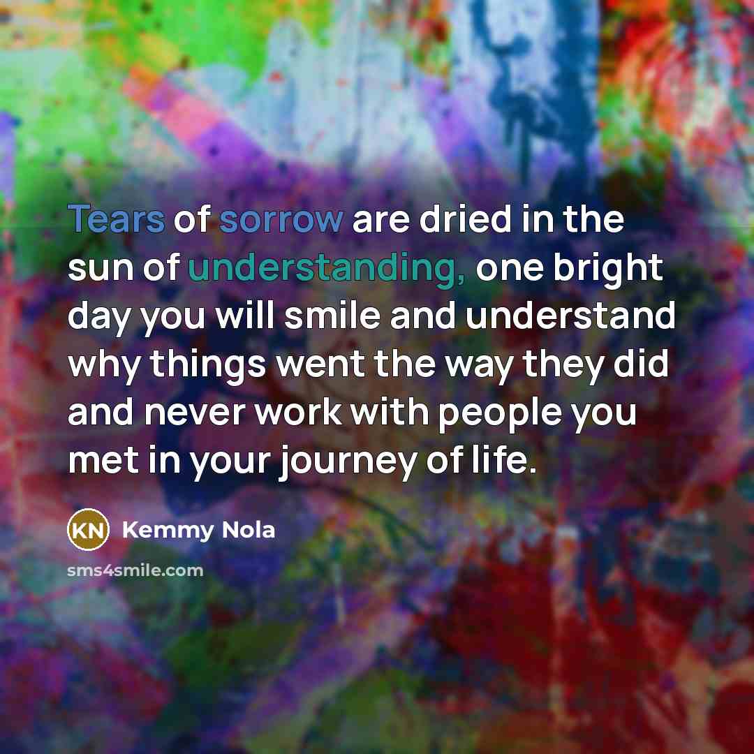 “Tears of sorrow are dried in the sun of understanding,…” quote by Kemmy Nola