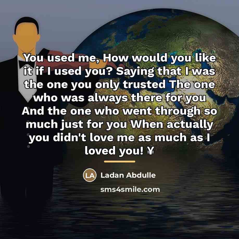 “You used me, How would you like it if I…” quote by Ladan Abdulle