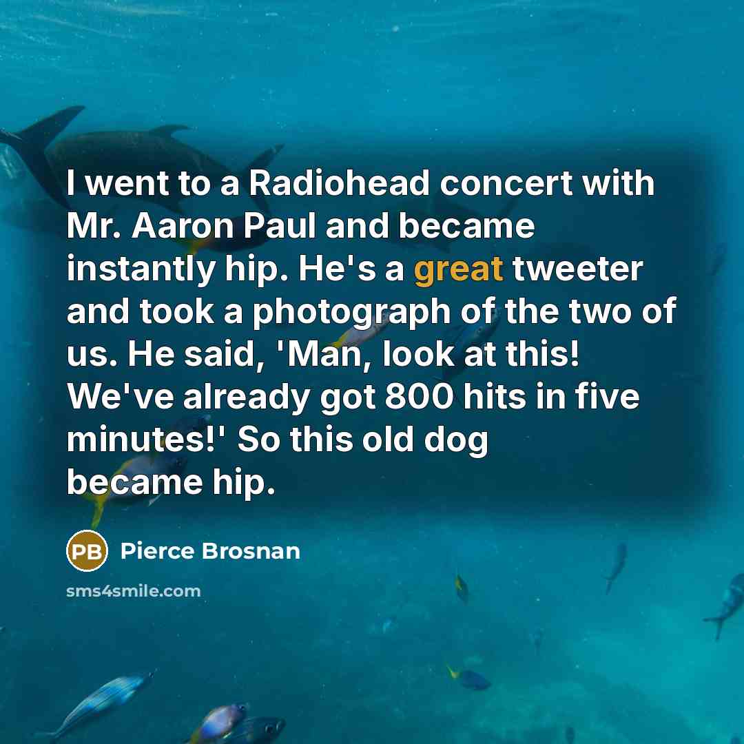 “I went to a Radiohead concert with Mr. Aaron Paul…” quote by Pierce Brosnan