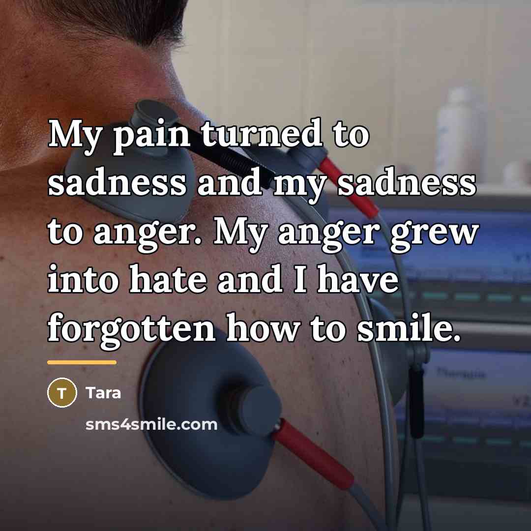 “My pain turned to sadness and my sadness to anger.…” quote by Tara