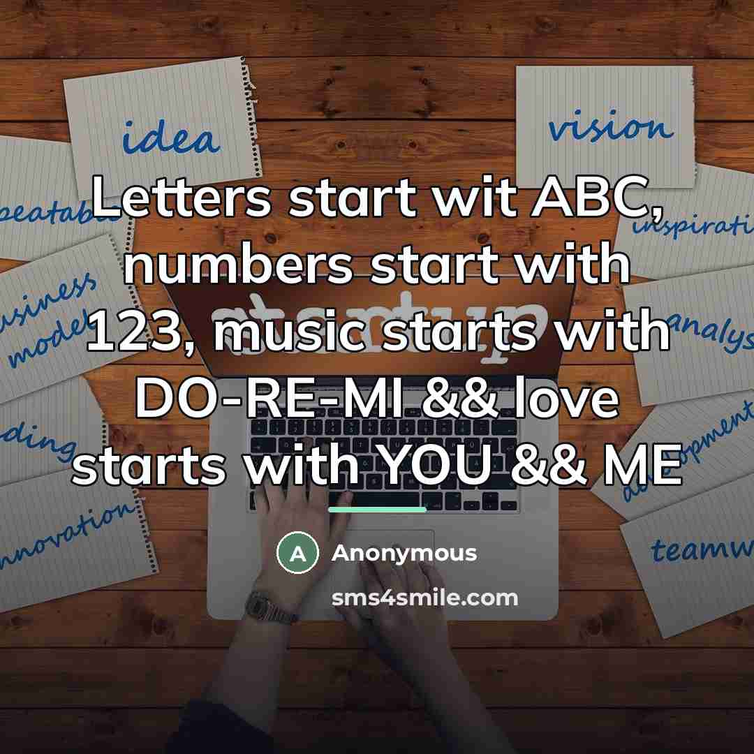“Letters start wit ABC, numbers start with 123, music starts…” quote by Anonymous