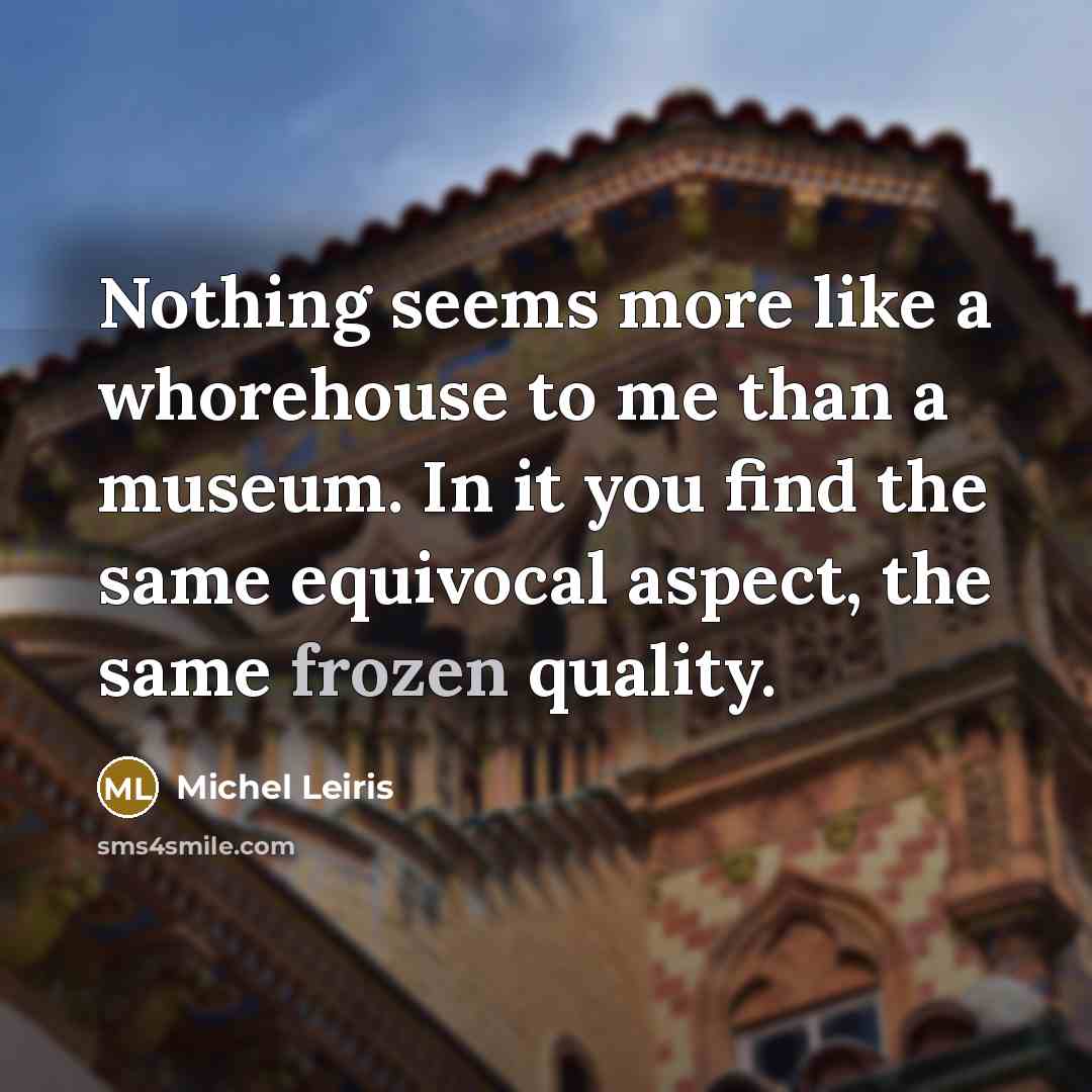 “Nothing seems more like a whorehouse to me than a museum. In it you find the same equivocal aspect, the same frozen quality.” quote by Michel Leiris