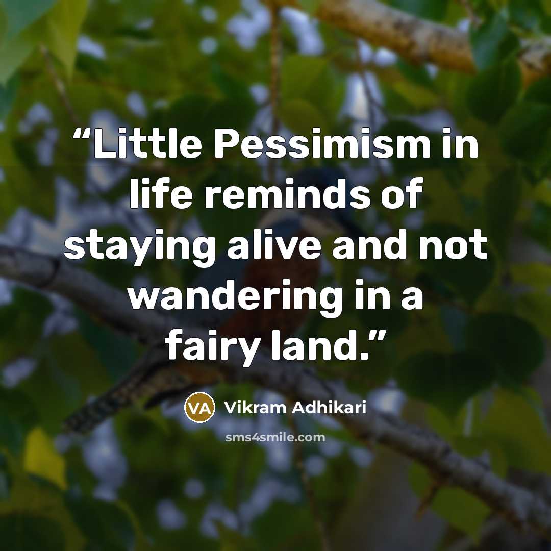 “Little Pessimism in life reminds of staying alive and not wandering in a fairy land.” quote by Vikram Adhikari
