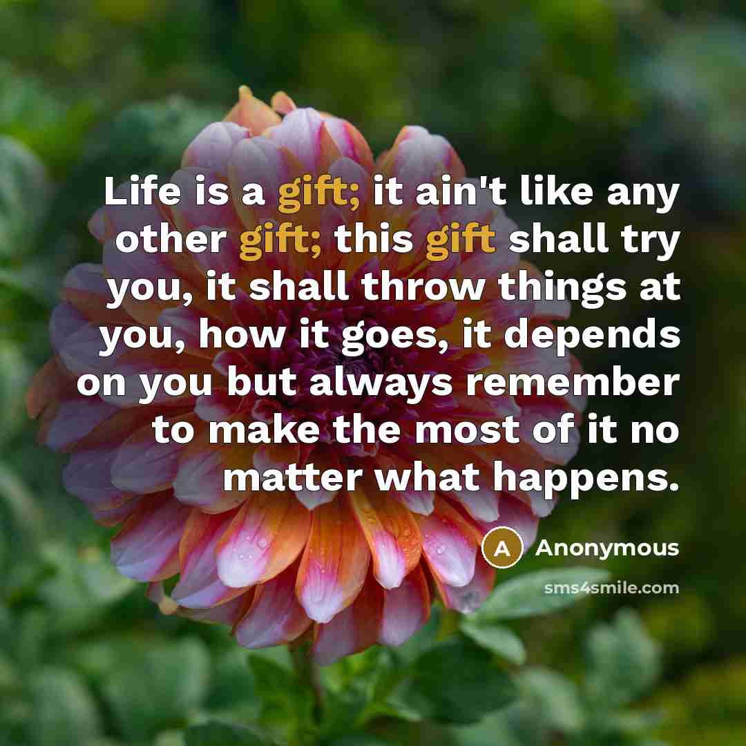 “Life is a gift; it ain't like any other gift;…” quote by Anonymous
