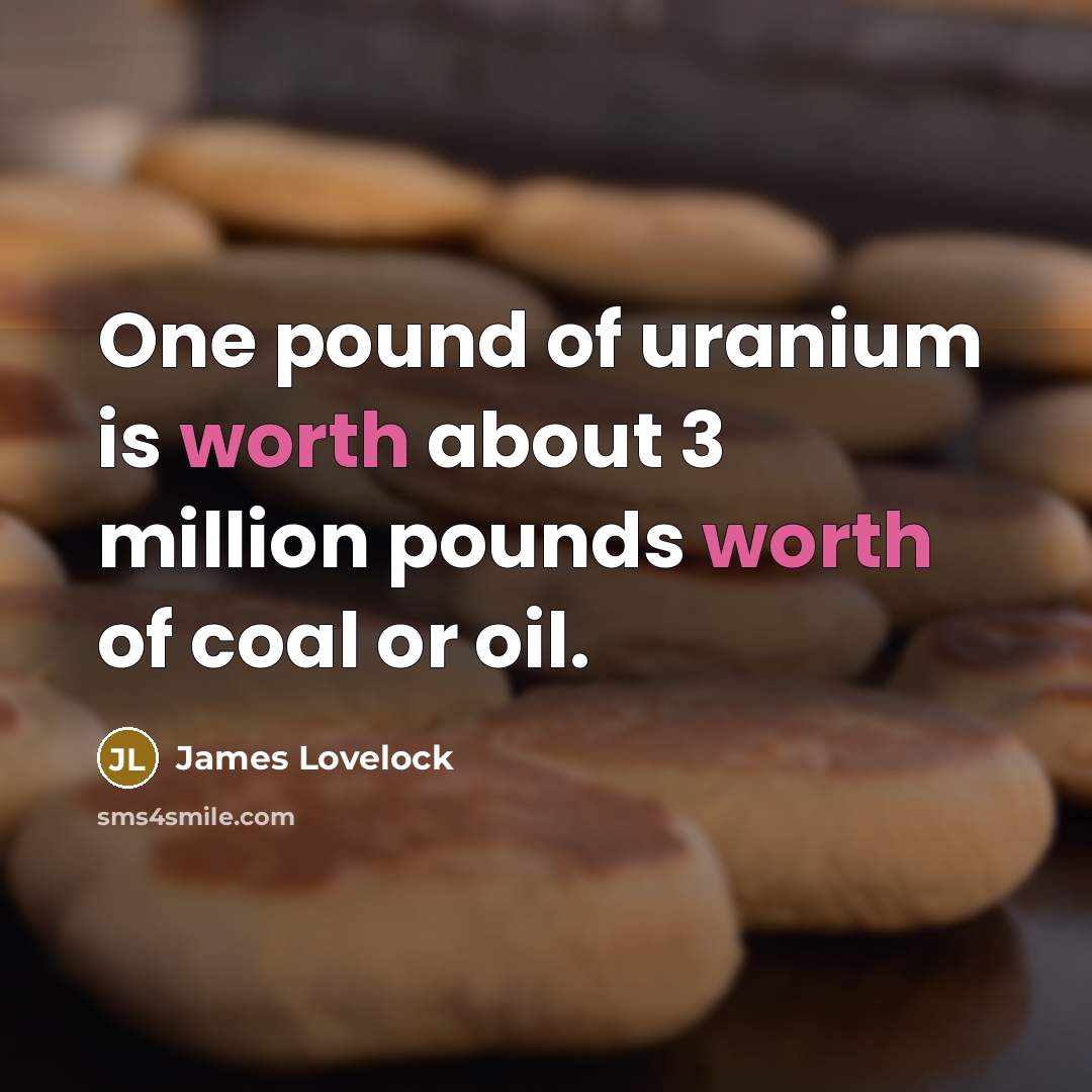 “One pound of uranium is worth about 3 million pounds worth of coal or oil.” quote by James Lovelock