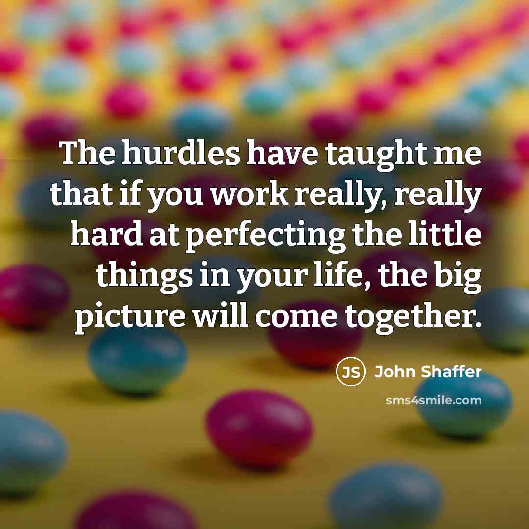 “The hurdles have taught me that if you work really, really hard at perfecting the little things in your life, the big picture will come together.” quote by John Shaffer