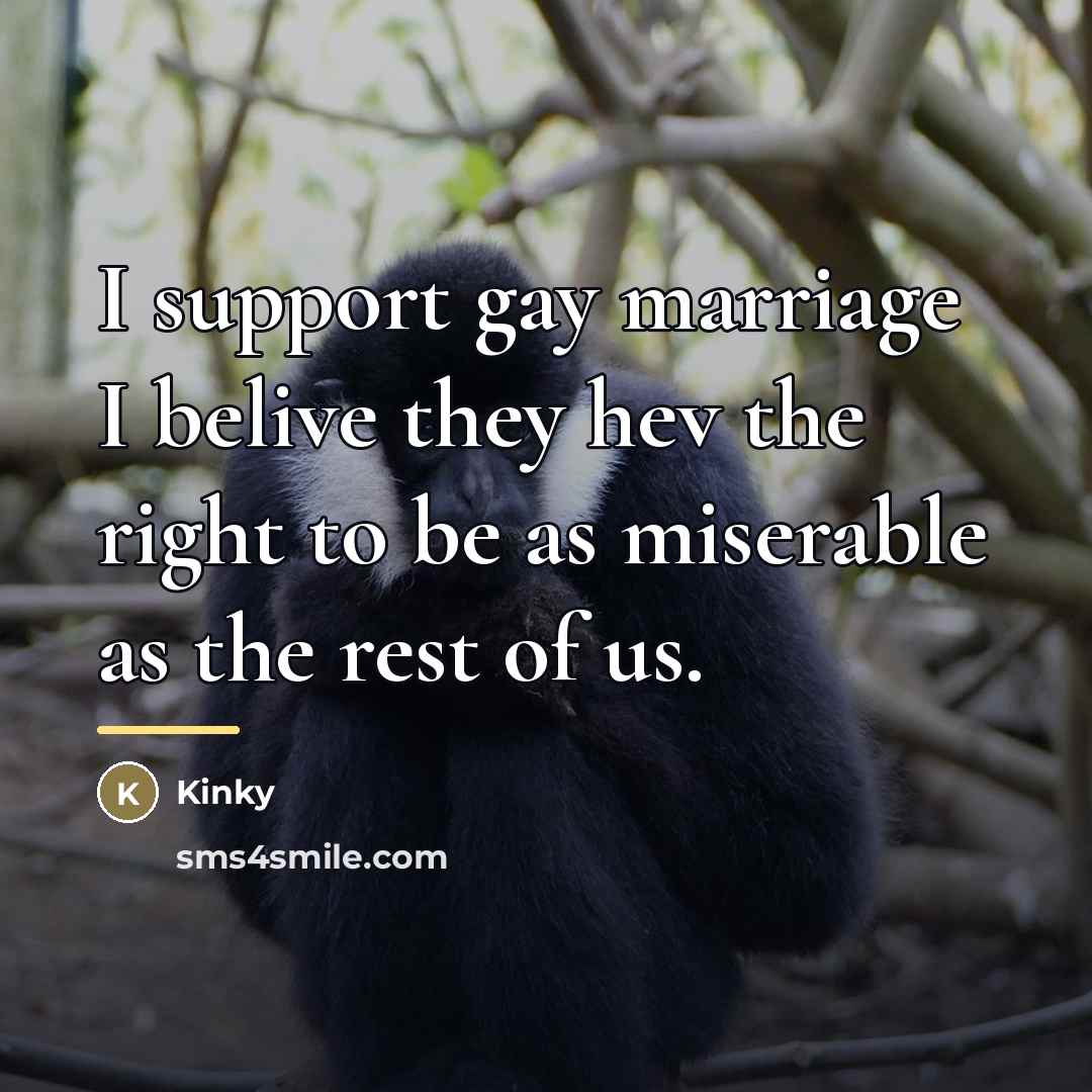 “I support gay marriage I belive they hev the right…” quote by Kinky