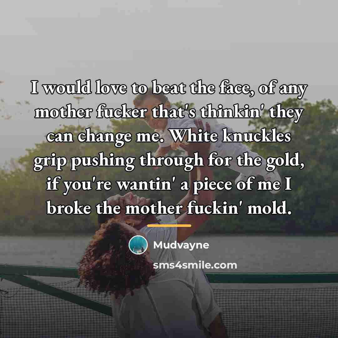 “I would love to beat the face, of any mother…” quote by Mudvayne