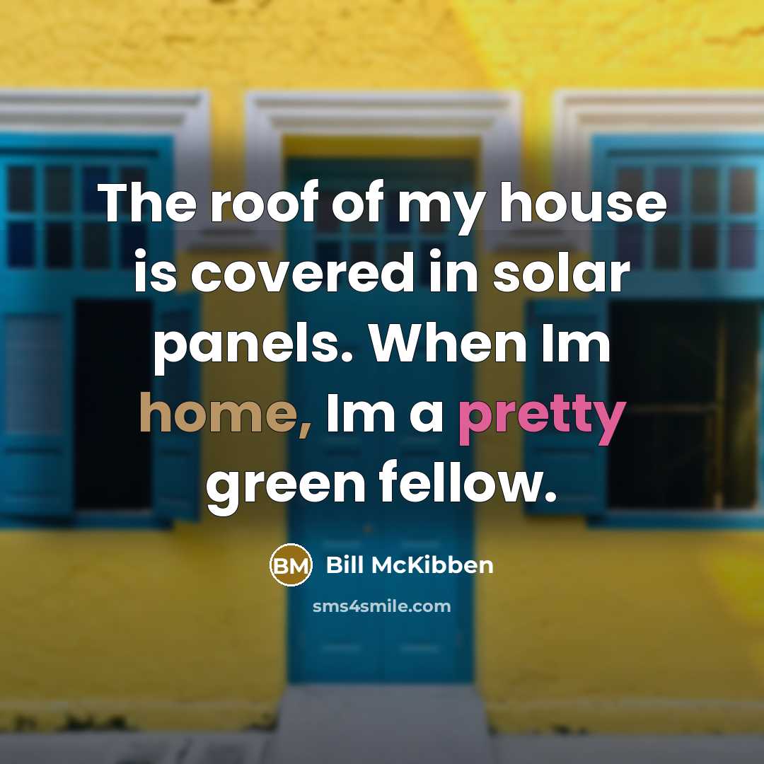“The roof of my house is covered in solar panels. When Im home, Im a pretty green fellow.” quote by Bill McKibben