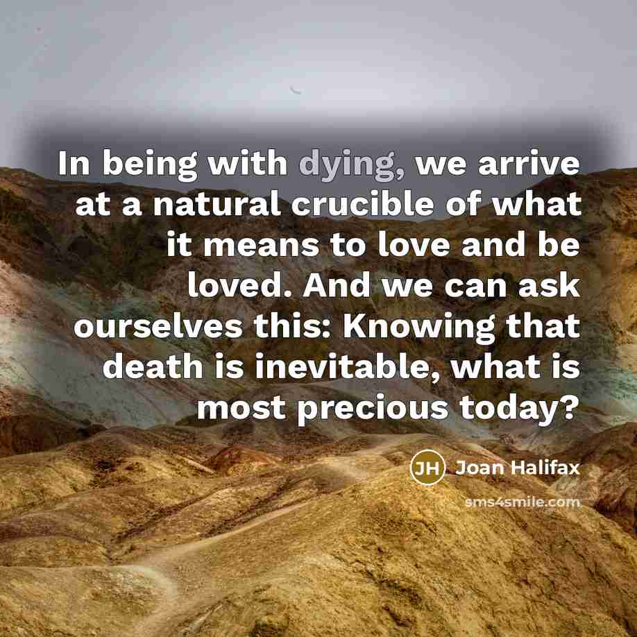 “In being with dying, we arrive at a natural crucible…” quote by Joan Halifax