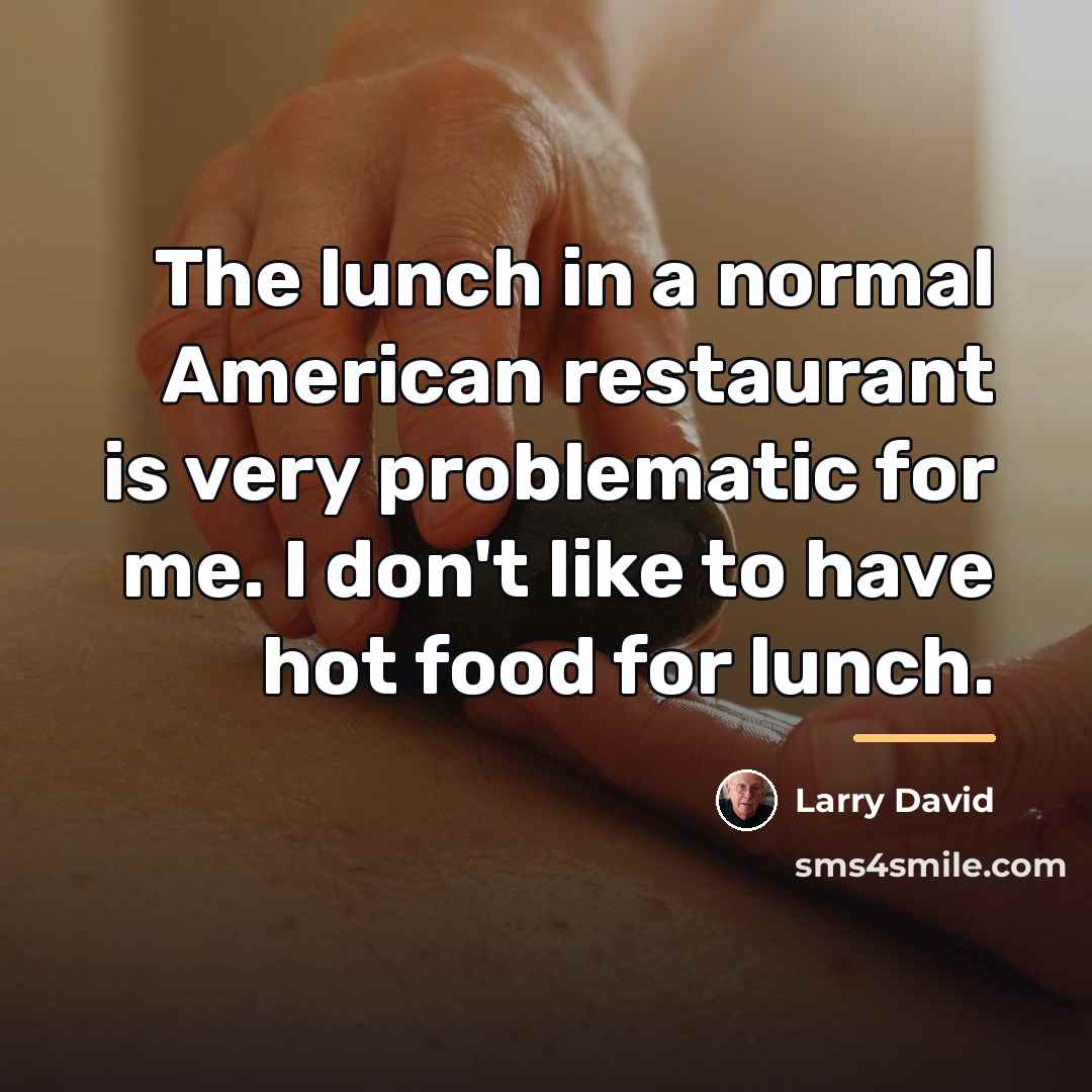 “The lunch in a normal American restaurant is very problematic…” quote by Larry David