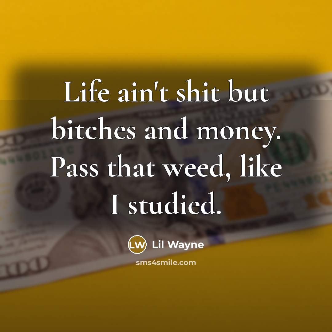 “Life ain't shit but bitches and money. Pass that weed, like I studied.” quote by Lil Wayne