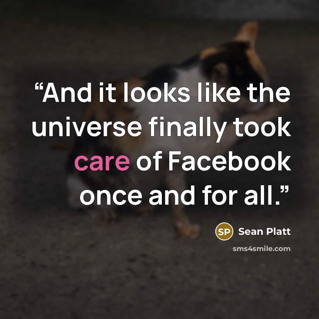 “And it looks like the universe finally took care of Facebook once and for all.” quote by Sean Platt