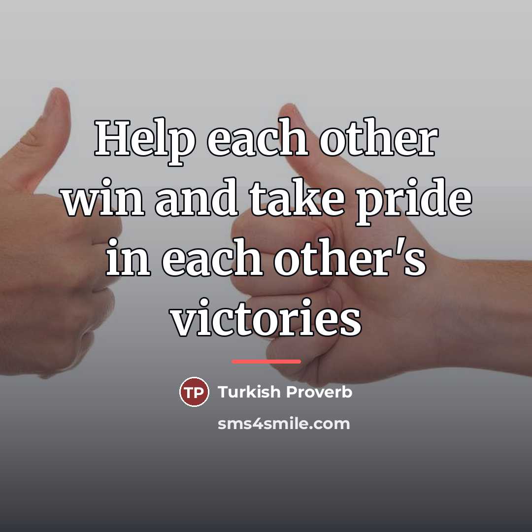 “Help each other win and take pride in each other's…” quote by Turkish Proverb