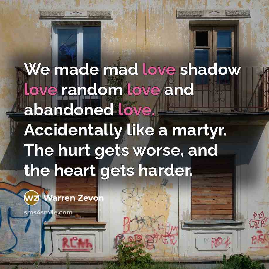 “We made mad love shadow love random love and abandoned…” quote by Warren Zevon