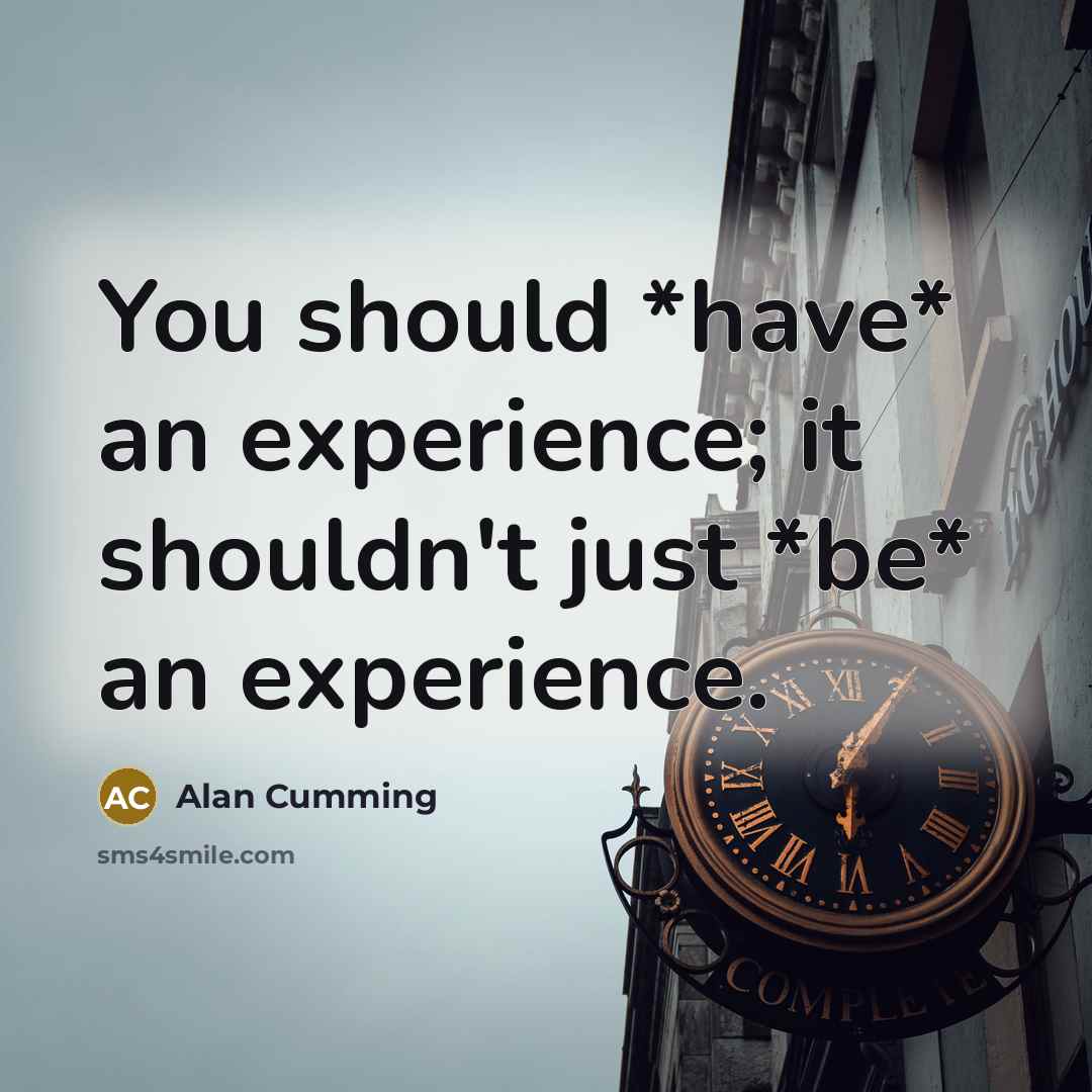 “You should *have* an experience; it shouldn't just *be* an…” quote by Alan Cumming