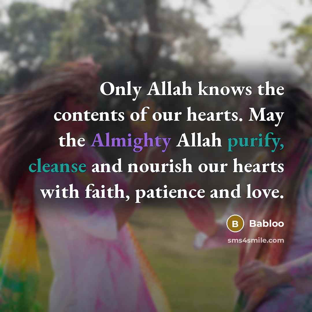 “Only Allah knows the contents of our hearts. May the Almighty Allah purify, cleanse and nourish our hearts with faith, patience and love.” quote by Babloo