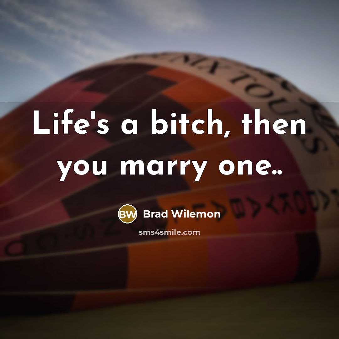 “Life's a bitch, then you marry one..” quote by Brad Wilemon