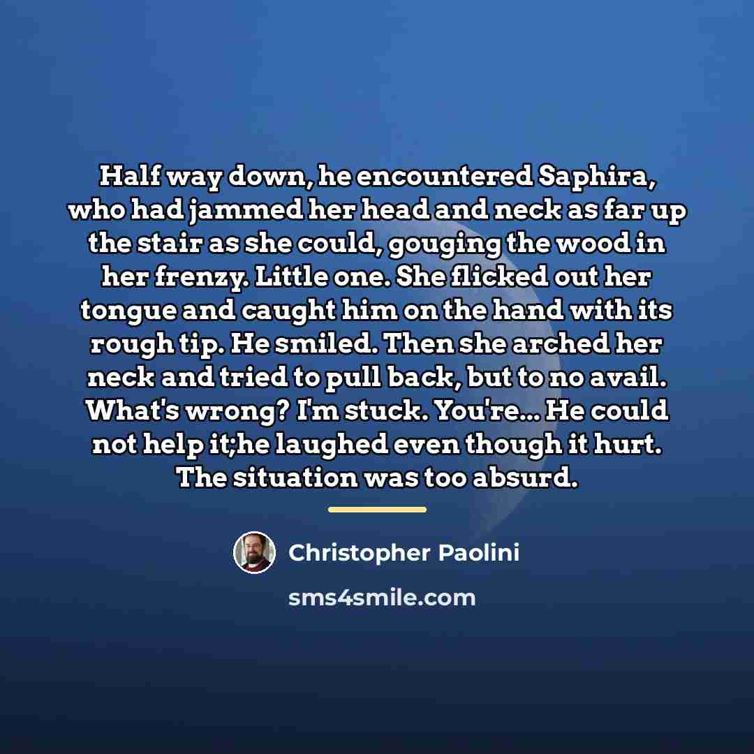 “Half way down, he encountered Saphira, who had jammed her…” quote by Christopher Paolini