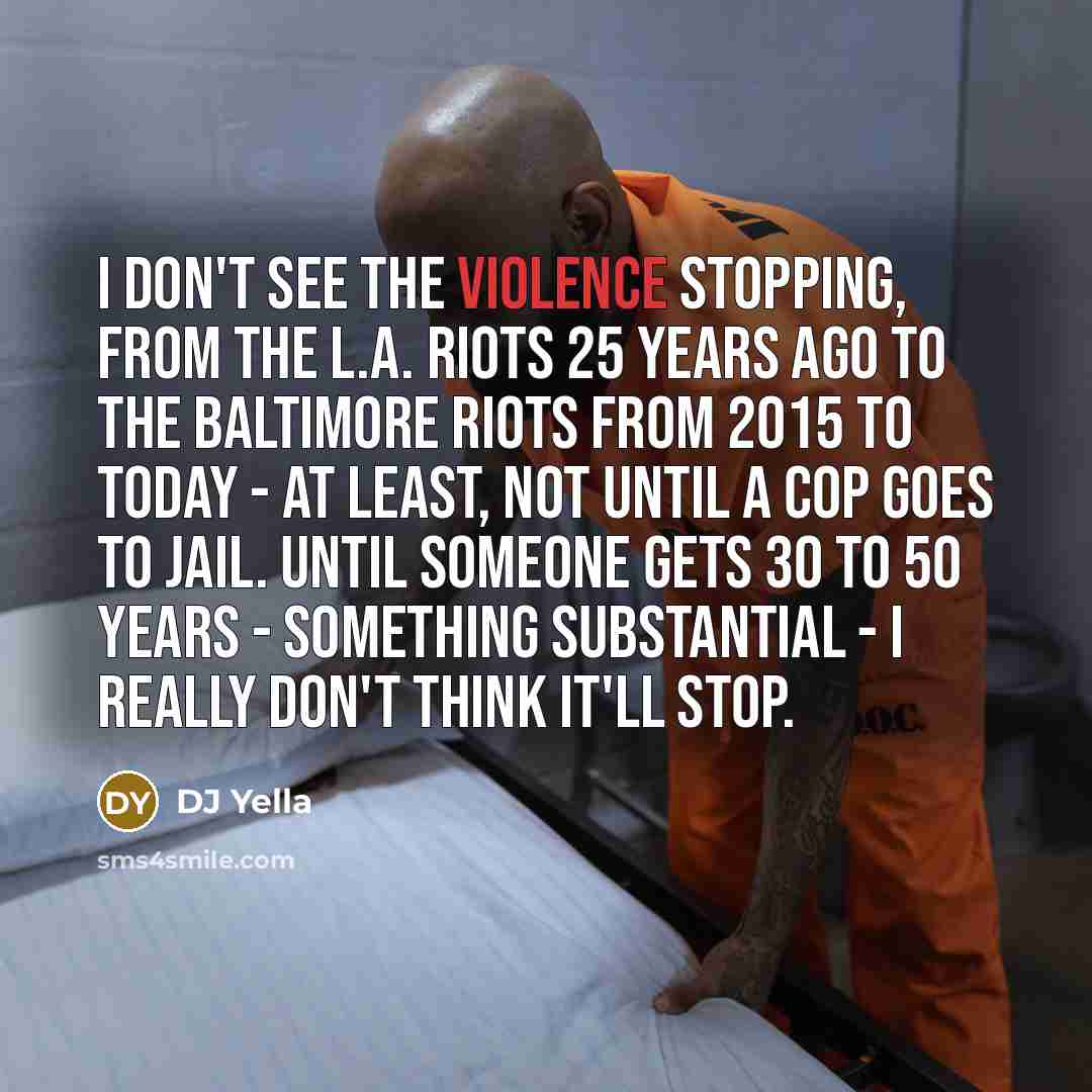 “I don't see the violence stopping, from the L.A. riots…” quote by DJ Yella