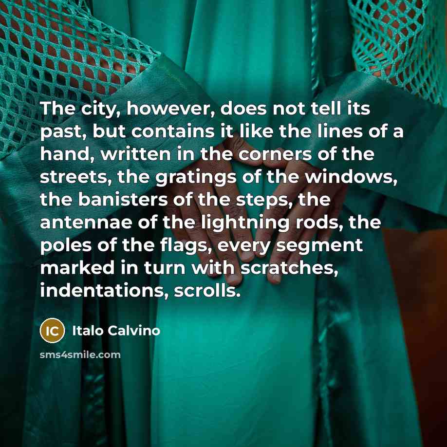“The city, however, does not tell its past, but contains…” quote by Italo Calvino