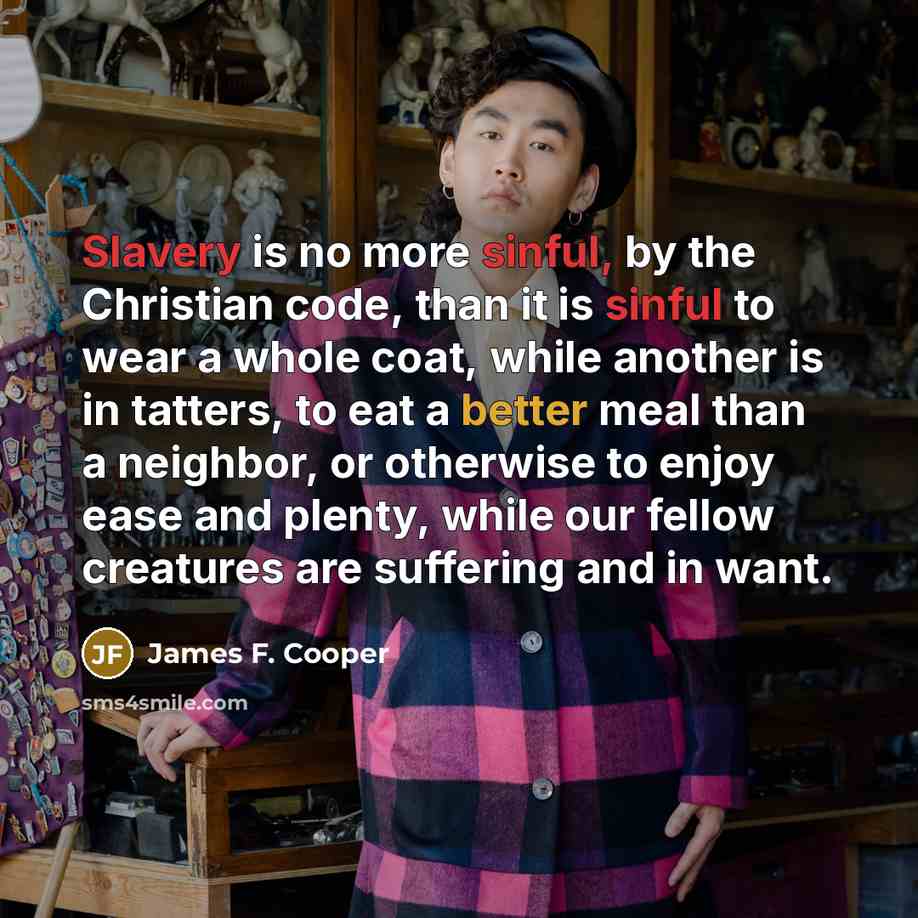 “Slavery is no more sinful, by the Christian code, than…” quote by James F. Cooper