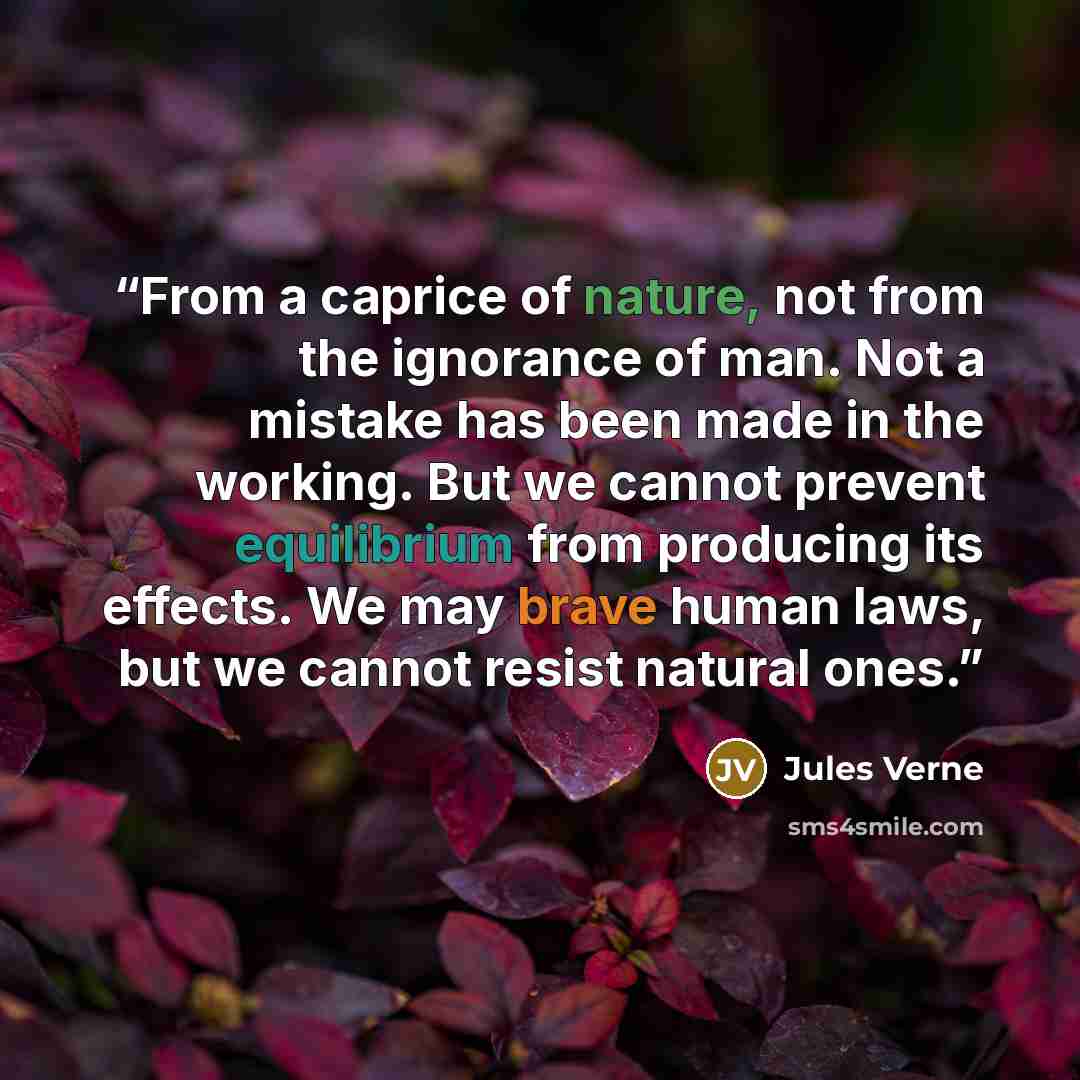 “From a caprice of nature, not from the ignorance of man. Not a mistake has been made in the working. But we cannot prevent equilibrium from producing its effects. We may brave human laws, but we cannot resist natural ones.” quote by Jules Verne