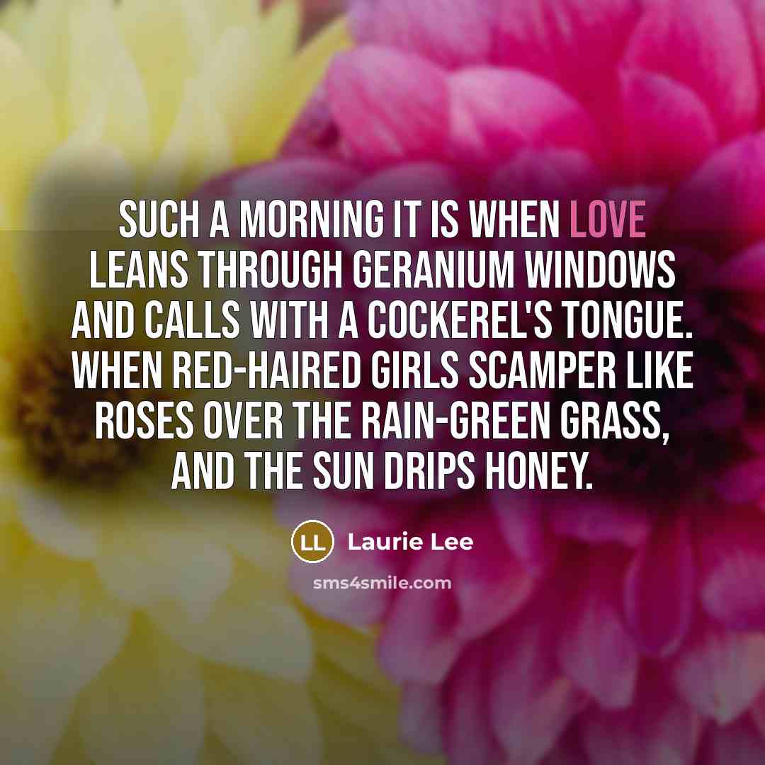 “Such a morning it is when love leans through geranium…” quote by Laurie Lee