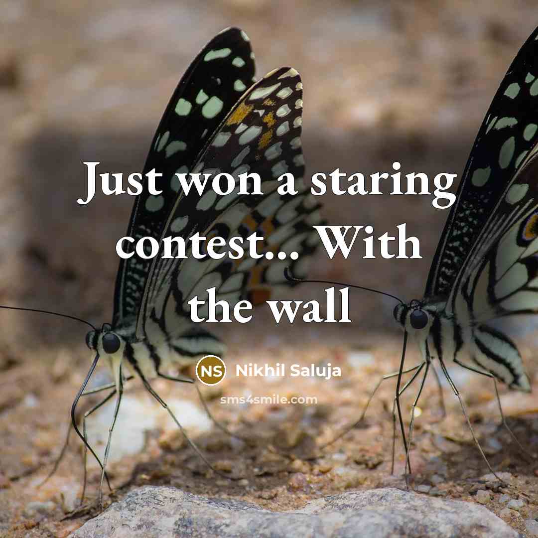 “Just won a staring contest... With the wall…” quote by Nikhil Saluja