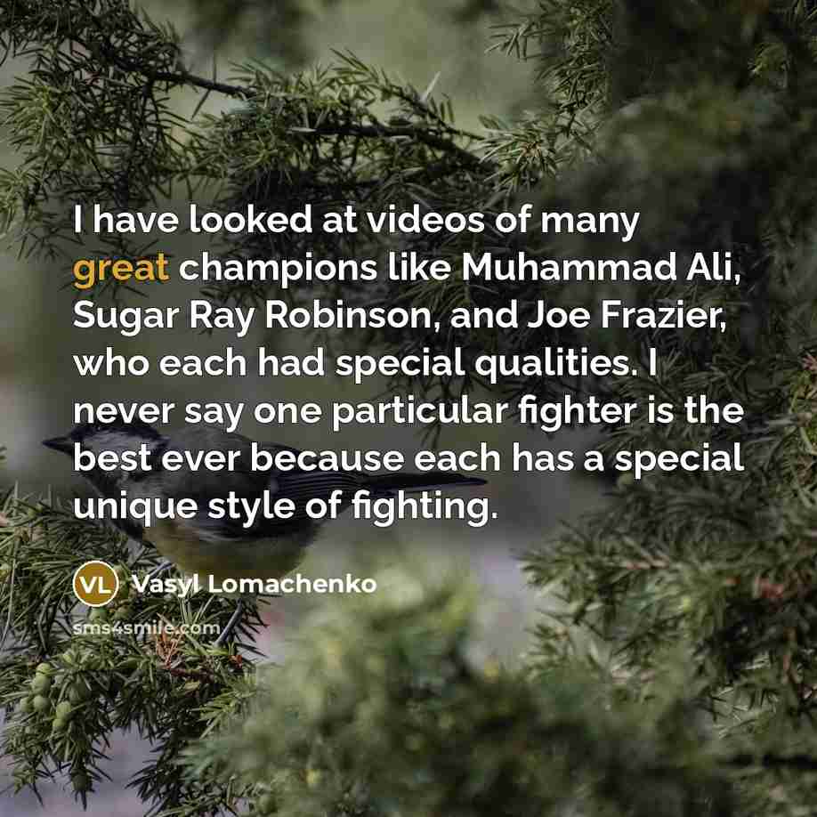 “I have looked at videos of many great champions like…” quote by Vasyl Lomachenko