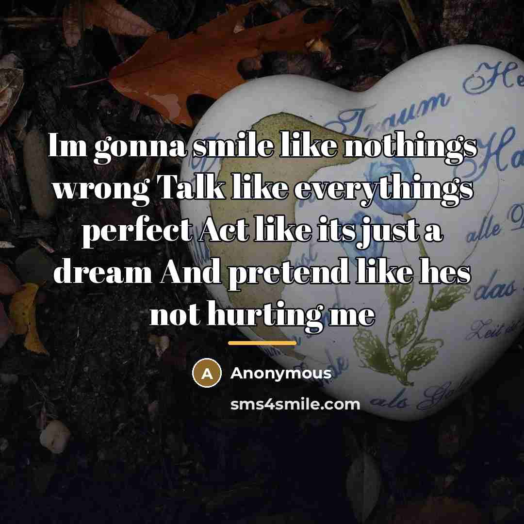 “Im gonna smile like nothings wrong Talk like everythings perfect…” quote by Anonymous