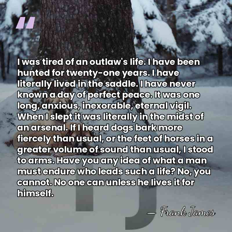 I was tired of an outlaw's life. I have been hunted for&hellip; - Frank James